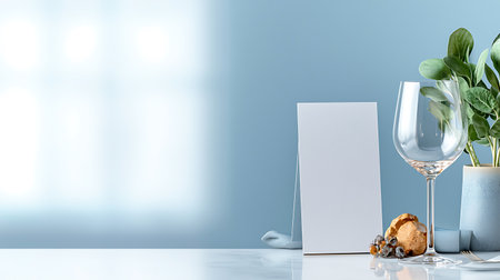 Mockup of blank paper on the blue wall background. 3d renderingの写真素材