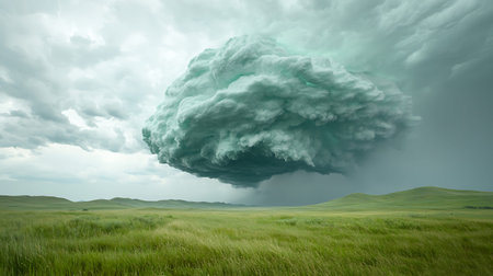 Storm over the grassland. 3D illustration. Cloudy weather.