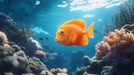 Tropical fish on coral reef. Beautiful underwater world with corals and tropical fish.の写真素材