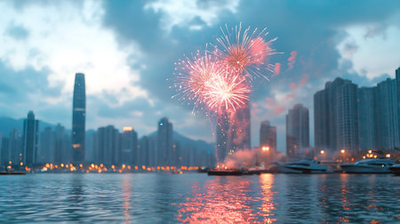 Beautiful colorful firework display for celebration happy new year and merry christmas festival in the cityの写真素材