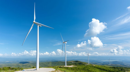 Windmills for electric power production, Zaragoza Province, Aragon, Spain.