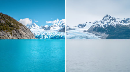 Collage of two pictures of the Glacier in Patagonia, Argentinaの写真素材
