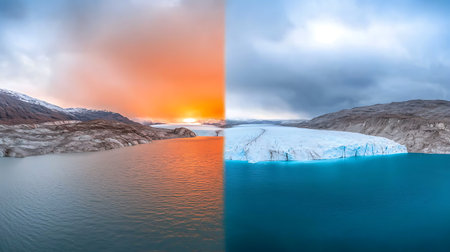 Collage of two images of Glacier Lagoon, Iceland, Europeの写真素材