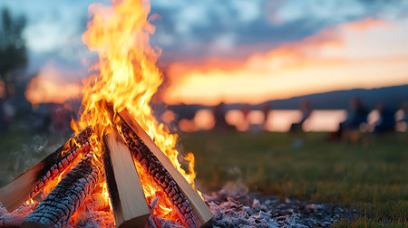 Bonfire in the evening at the campsite. Camping concept