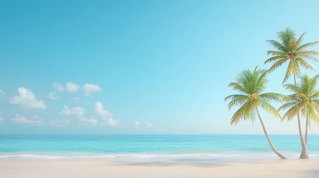 Tropical beach with palm trees - 3d render illustration.の写真素材