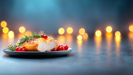 Christmas chicken fillet with cranberries and rosemary on a dark backgroundの写真素材