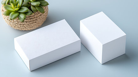 Blank white business cards on blue background. 3d rendering.の写真素材