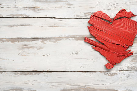 Red heart on a white wooden background. Valentines day concept.の写真素材