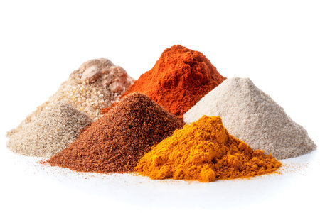 Spices and herbs on a white background. Food and cuisine ingredients.の写真素材
