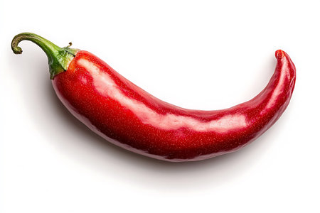 Red hot chili pepper isolated on white background. Clipping path included.の写真素材