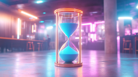 Hourglass in the night club. Concept of time. 3d rendering