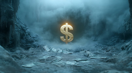 Dollar sign in the dark forest. 3D rendering. Elements of this image furnished by NASAの写真素材