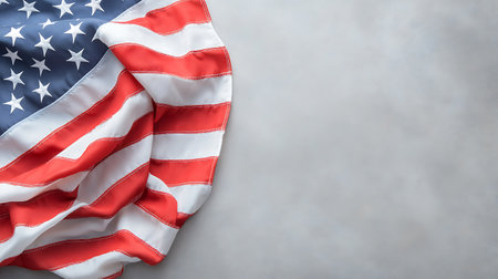 American flag on grey background, top view. Memorial day celebration conceptの写真素材