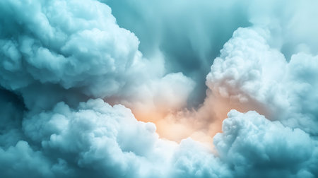 3D illustration of a fantasy cloudscape with a bright sun.の写真素材