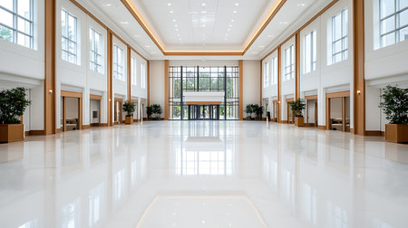 interior of modern office building with white floor and glass wall.の写真素材
