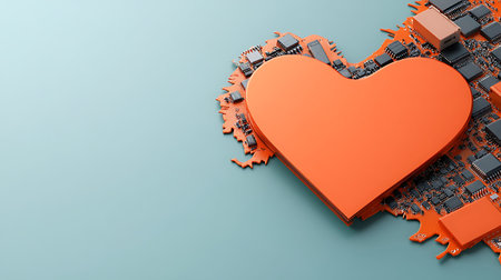 3d illustration of red heart over circuit board background with copy space