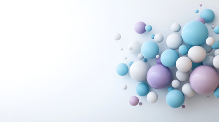 3d rendering of multicolor balls in white background with copy space