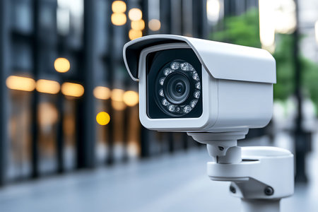 CCTV security camera in office building. 3d rendering and illustration.