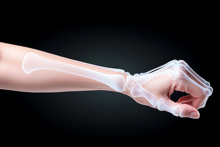 Human skeleton hand on black background. 3D rendering. Medical illustration.の写真素材