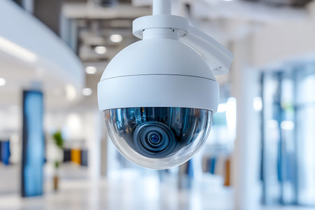 CCTV security camera or surveillance system in modern office building. 3d rendering