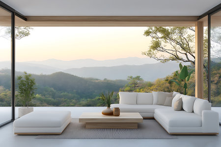 Modern bright interiors 3D rendering illustration mockup computer generated imageの写真素材