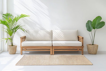 Interior of modern living room with white sofa and plants. 3d renderの写真素材