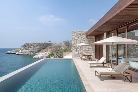 Luxury villa with swimming pool and terrace overlooking the sea