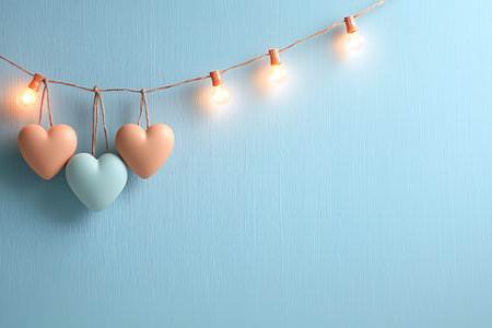 Valentine's day background with hearts and light bulbs. Vector illustration.の写真素材