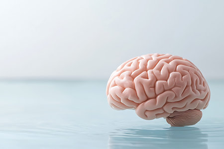 Human brain on blue water background with copy space for text or design
