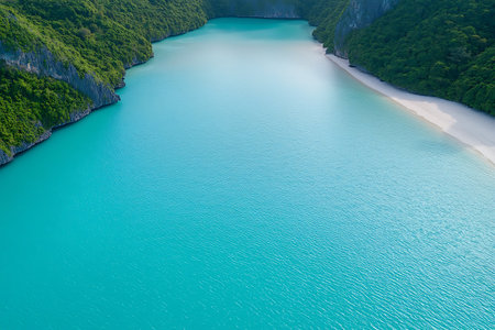 Beautiful turquoise lagoon in the mountains. Aerial viewの写真素材
