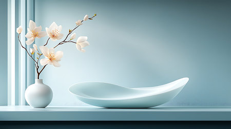 Bathroom interior with white vase and flowers. 3D renderingの写真素材
