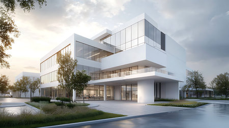 Modern house in the city. 3d rendering, 3d illustration.の写真素材