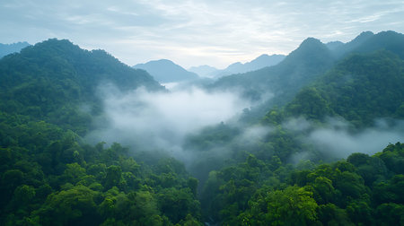 Foggy Mountain Landscape in the morning at Doi Inthanon National Park, Chiang Mai, Thailand