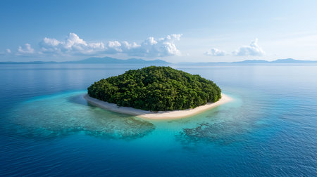 Aerial view of small tropical island in the middle of the ocean