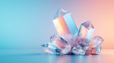 Ice cubes on blue and orange background.の写真素材