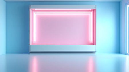Empty room with neon lights, 3d rendering. Computer digital drawing.