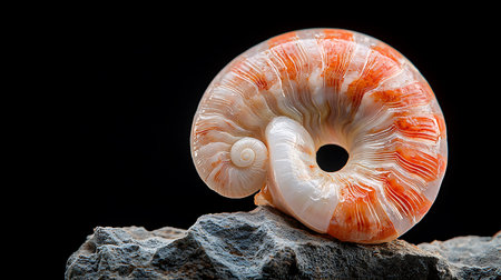 Nautilus shell on the rock isolated on black background. Clipping path