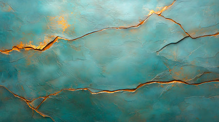 Turquoise and blue background with golden veins. 3d rendering