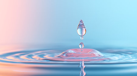 Water drop with ripples on a blue background. 3d renderingの写真素材