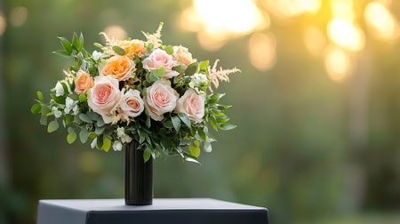 Bouquet of flowers in a vase on the table.