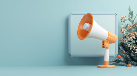 3d rendering of a megaphone in a blue room.
