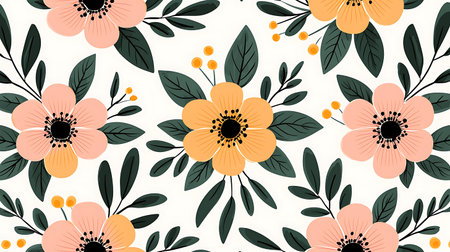 Seamless floral pattern with hand drawn flowers. Vector illustration.の写真素材