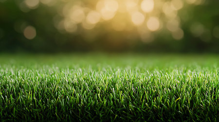 Green grass field with bokeh light background, close-upの写真素材