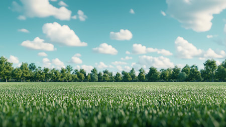 Green field and blue sky with white clouds. 3d rendering.の写真素材