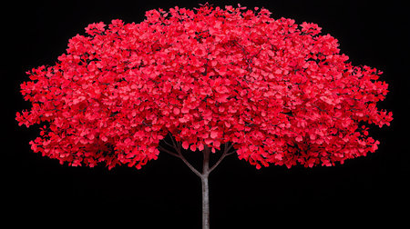 Red heart tree isolated on black background. Valentine's day concept.