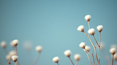 Cotton flowers on a blue background. Selective focus. nature.の写真素材