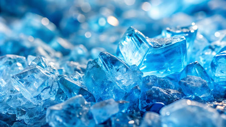 Blue ice cubes on blue background. Macro shot with shallow depth of fieldの写真素材