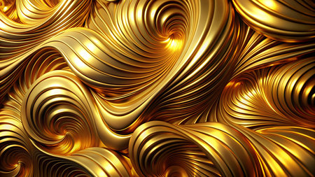 Golden abstract wavy background. 3d rendering 3d illustration.の写真素材