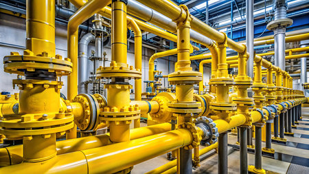 Pipes and valves at a power plant. Production of electricity.の写真素材