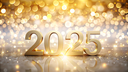 Happy New Year 2015 with gold bokeh background. 3d renderingの写真素材